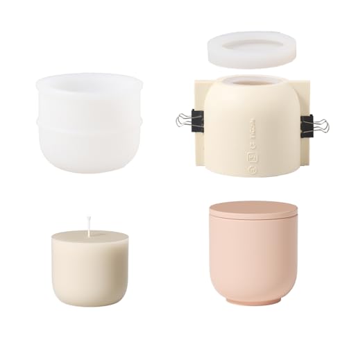 BOOWAN NICOLE Round Candle Vessels with Lid Silicone Mold with 3.5oz Candle Refill Mold, Candle Jar Silicone Mould for Jesmonite Concrete Cement (SH1024+915-2+LZ625)