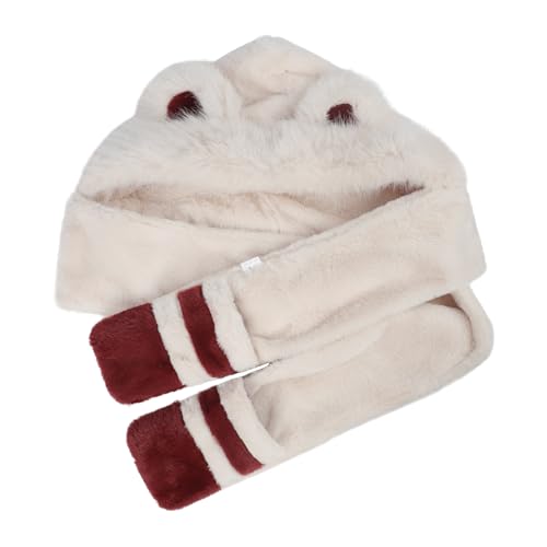 Cute Bear Ears Plush Winter Hat with Scarf Gloves Set Thicken Warm Faux Fur 3 in 1 Hooded Scarf for Women Girls4