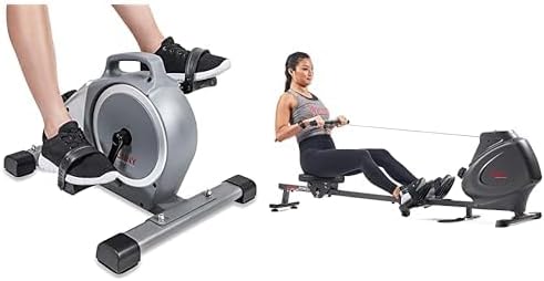 Sunny Health & Fitness Under Desk Mini Exercise Cycle Bike + Sunny Health & Fitness Multifunction Rower with Optional Exclusive SunnyFit App