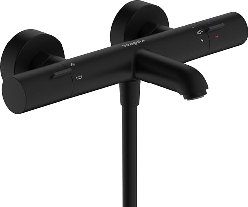 hansgrohe Ecostat Fine - Wannenthermostat Aufputz, Wannenarmatur mit Sicherheitssperre (SafetyStop) bei 40° C, Thermostat für die Badewanne, Mischbatterie für 2 Verbraucher, Mattschwarz, 13325670