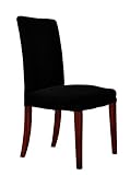CHUNYI Jacquard Polyester Spandex Small Checks Dining Chair Covers Solid Slipcovers (2Piece, Black)