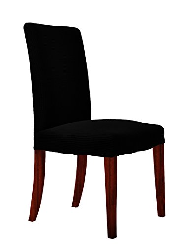 CHUN YI Waterproof Dining Chair Covers Stretch Jacquard Polyester Spandex Small Checks Anti-Stain Washable Dining Room Parsons Chair Slipcovers (2 Pieces, Black)