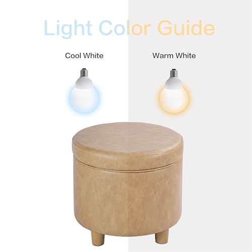 Image of HomePop 19 inch Round Storage Ottoman - Sand Faux Leather
