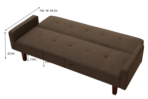 Eafurn Button Tufted Sofa Bed, Linen Fabric Adjustable Sleeper Modern Reversible Convertible Folding Lounge Couch Loveseat Daybed For Living Room With Solid Wood Legs, Brown #TOP5