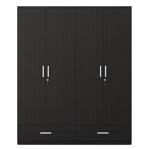 Image of Spacewood Linden Wardrobe | 3 Year Warranty | Almirah, Cupboard, Almari, 4 Door Wardrobe, 4 Drawer (2 Lock Drawer) and 2 Hanging Space & 1 Internal Locker |Engineered Wood| Natural Wenge