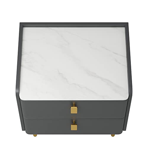 Mgh Modern Small Nightstand Bedroom With 2 Drawers, Mid-Century Faux Marble Pu Leather Nightstands Side Tables, Bedside End Mini Table Night Stand For Living Room/Bedroom/Office (Dark Gray) (Ns002) #TOP6