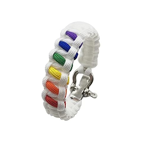 Rainbow Handwoven Outdoor Adjustable Paracord Survival Shackle Bracelet Love is Love 100% Handmade Pride Unisex Bracelet (White, Small (6-7'' Wrists)) Cover