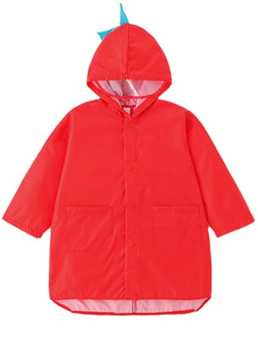 YIQAUMA Boys Girls Toddler Raincoat Kids Waterproof Rain Jacket Coverall Cartoon Rain Wear Poncho (US Age 3 Years 4 Years Red)