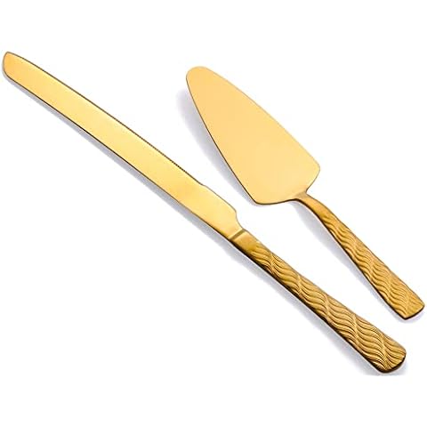 FULLYWARE Gold Cake Cutting Set, Stainless Steel Cake Knife and Server Set, Cake Pie Cutter Set for Wedding, Birthday, Party Cover