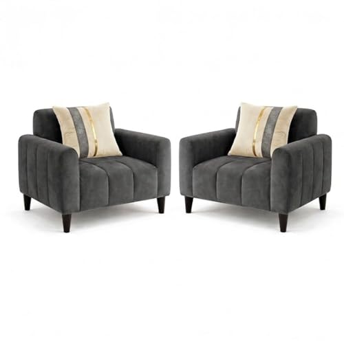 Image of CASASTYLE Harmelia 3 Seater + 1 Seater + 1 Seater Fabric Sofa Set (Dark Gray) with Velvet Finish | Durable Comfort | Ideal for Living Room