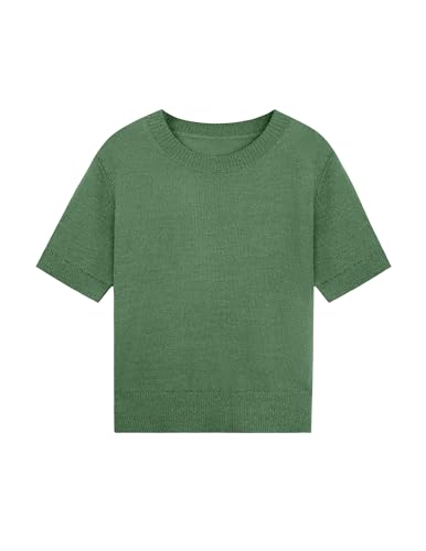 Image of Libsorge Womens Cropped Short Sleeve Sweater Fall 2025 Crewneck Sheer Knit Tops - Lightweight, Thin, Crop, Slim Fit