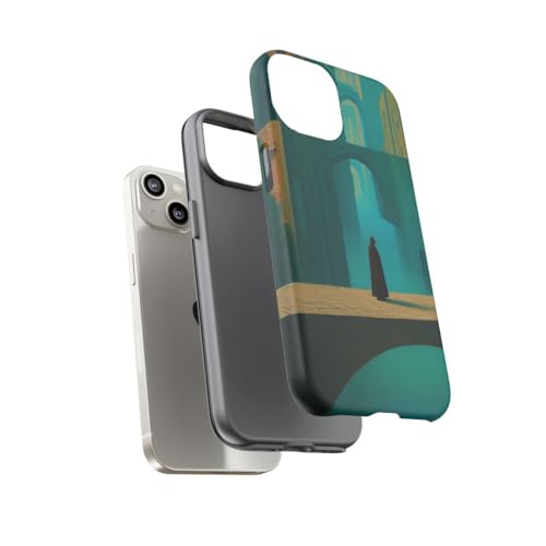 Coque iPhone 14 rigide mate bleu sarcelle anti-traces paysage
