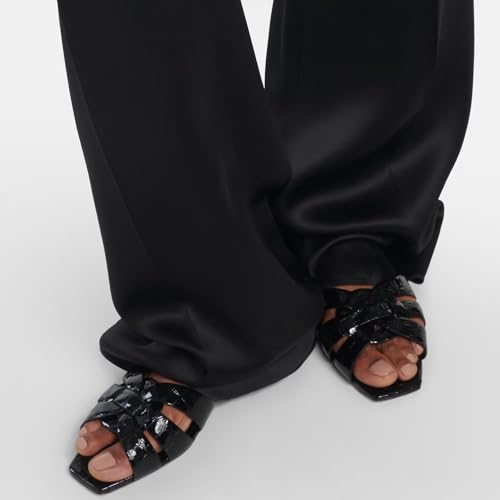 Image of THESHY Women's Flat Sandals Square Toe Patent Leather Comfortable Slip on Slippers Casual Summer Dressy Beach Slide Sandals for Women