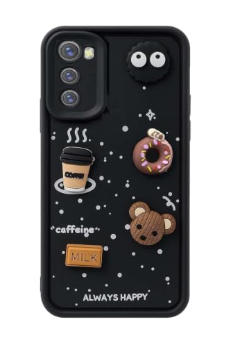 Image of Bintage Cute Fun Ball | Taddy Cartoon 3D Smiley Coffee Cup | Milk Donut | Full Protection Rubber Back Cover Compatible for Motorola Moto e32s - Black