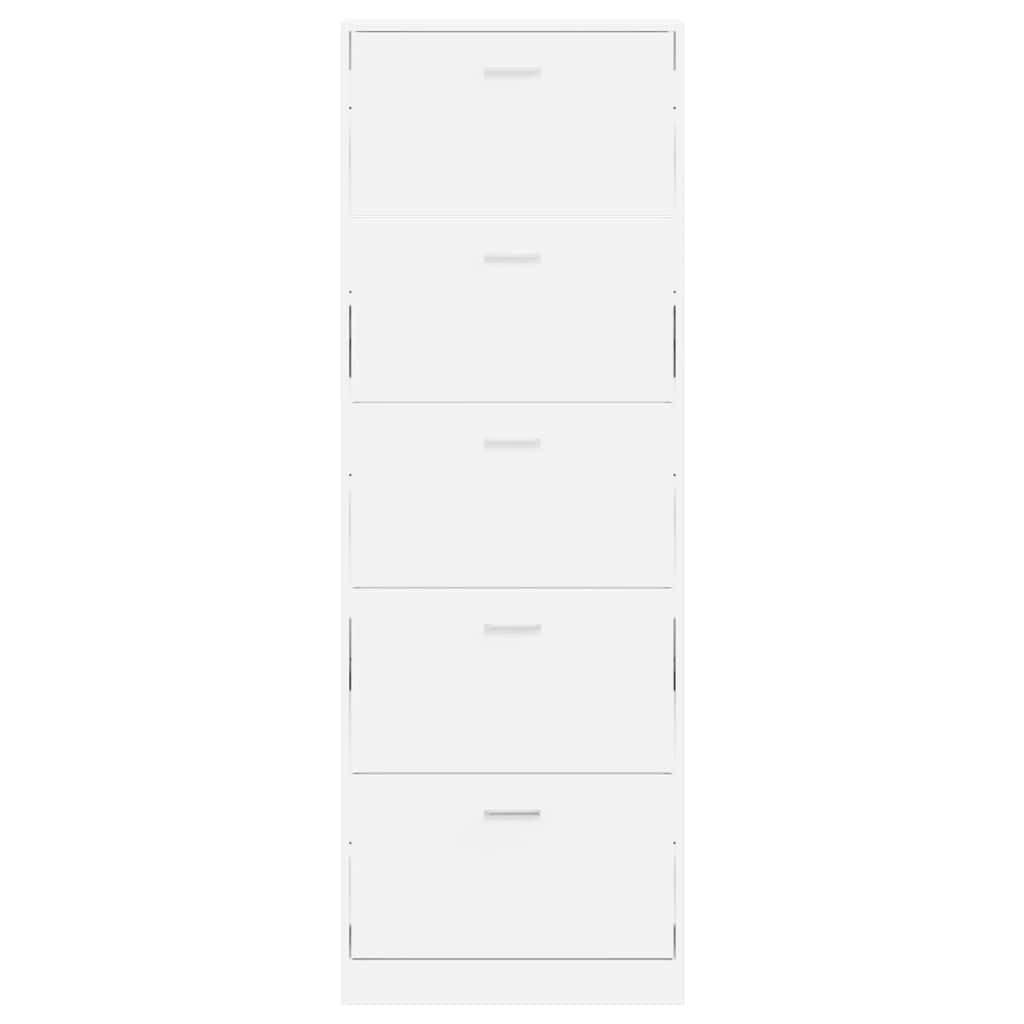 Schuhschrank mit 5 Schuhkippern Weiß aus Holzwerkstoff, 59x17x169 cm, platzsparend mit Fächern für Flur Eingangsbereich, stabile Aufbewahrung für Damen, Herren Schuhe und Sneaker