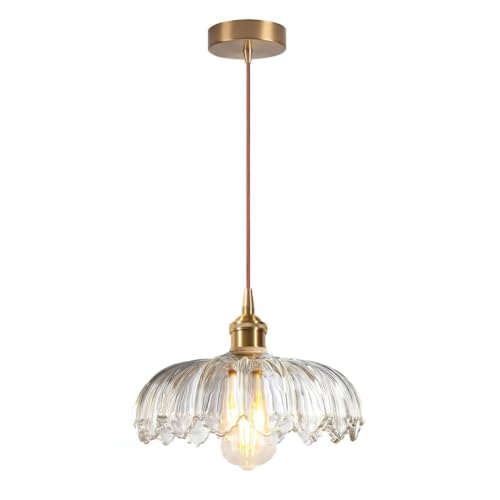 DLGLOLIN Lustre Luminaire en Verre Rétro Suspension Créativité Fleur Décoration E27 Éclairage de Plafond Laiton Intérieure Suspendues Pour Salon Salle à...