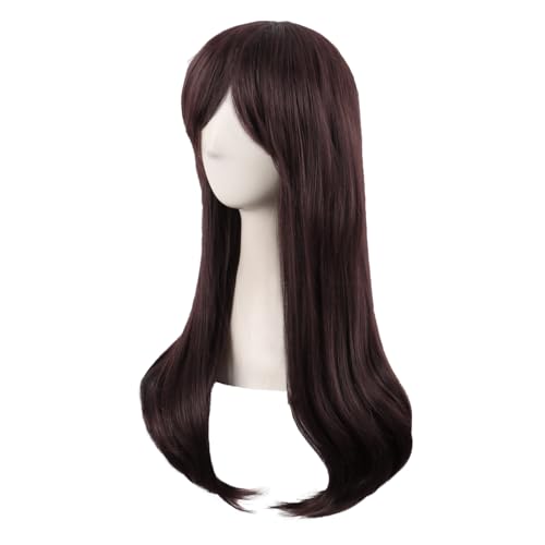 Image of MapofBeauty 24 Inch Long Side Bangs Wavy Curly Party Wig, Dark Brown | 60 cm Cosplay Wig