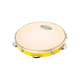 Pandeiro izzo 10 pol abs com pele leitosa corpo amarelo 6 afinadores