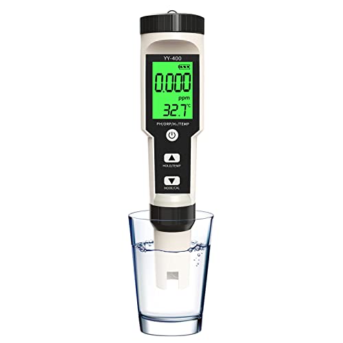 PH Meter, 4-in-1 Digital PH ORP H2 Temp Meter with ATC, 0.01 Resolution High Accuracy PH Tester for Drinking Water Hydroponics Aquariums Swimming Pool Laboratory