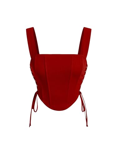 Milumia Women's Square Neck Wide Straps Bustier Tank Top Tie Side Corset Tank Tops