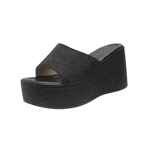 Maylrvjv Wedge Platform Womens Sandals – Comfortable Open Toe Slip On Flat Slides, 2.75Inch Casual Summer Sandals for Women,Black