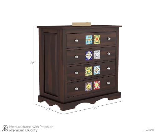 Image of Wooden Chest of Drawers for Living Room with 4 Drawer - Solid Wood Chest of Drawers Wooden Drawer Cabinet Chest of Drawer for Bedroom Storage Cabinet (James, Walnut Finish)