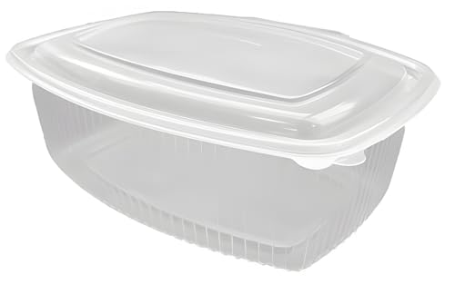 Sanjoma Chemical Solutions Pack 25 Envases 2000ml Reutilizables con Tapa Bisagra | Pack de 50-100 | Plástico Transparente PP | Apto Microondas y Reciclable | Contenedor Ovalado para Alimentos