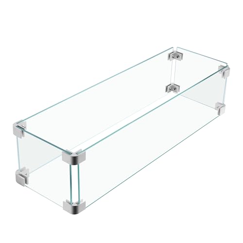 23x7x5.5 Fire Pit Glass Flame Wind Guard,Thick Tempered Glass Rectanglar FirePit Flame Shield with Aluminium Clips,Clear Wind Gaurd Fence for Patio Fire Table