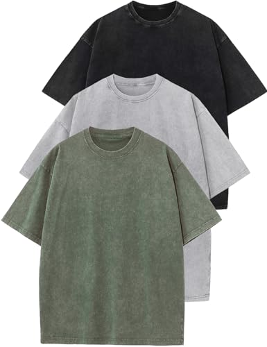 Flygo 3 Pack Boys Girls T-Shirts Cotton Acid Washed Oversized Tee Shirts Kids Loose Short Sleeve Summer Basic T Shirt Tops