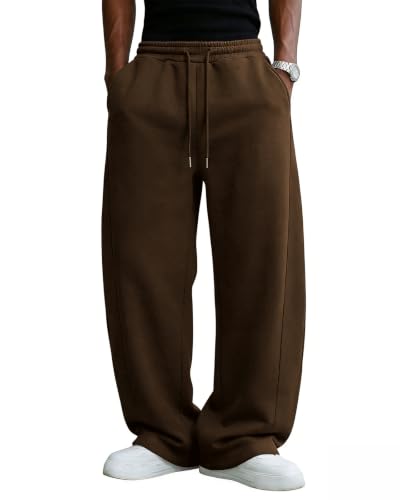 Image of Men's Baggy Sweatpants Cotton Fleece Wide Leg Lounge Sweat Pants Drawstring Waist Jogging Pants with Pockets