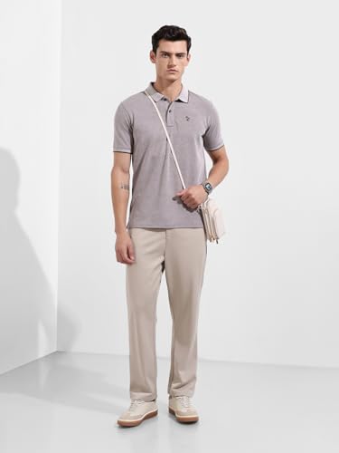 Image of The Indian Garage Co Men Regular Fit Textured Polo Neck Half Sleeves Tshirt