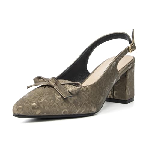 Women's Closed Pointed Toe Bow Slingback Pumps Low Block Chunky Slingback Heels for Women Buckle Strap Party Dating Dress Bowknot Graffiti Shoes 2.36 Inch