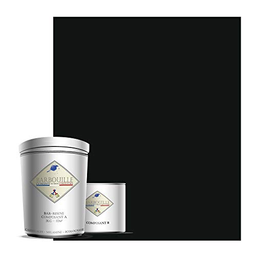 BAR-RESINE : Peinture/résine époxy bi-composants, en phase aqueuse pour carrelages, faiences, stratifiés, PVC, etc… - 1 kg MAT - 10m² - Gris & Noir - Maléficio