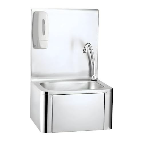 Lave-Mains INOX à Commande Fémorale avec Distributeur de Savon - sans Contact - Eau Froide – Compact