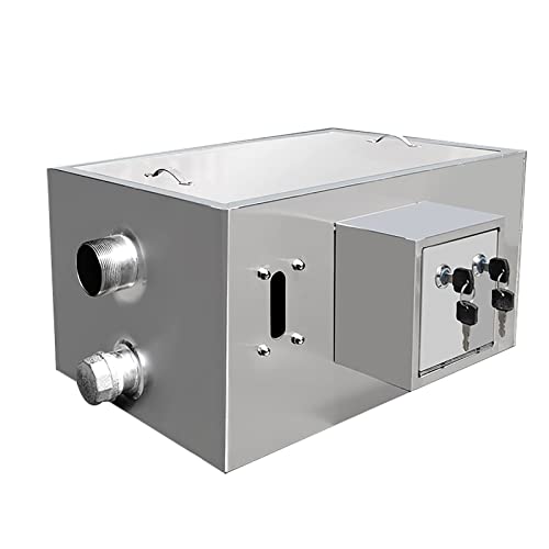 Side Inlet Commercial Grease Interceptor, Stainless Steel Grease Trap, Under Sink Grease Trap Waste Water Oil-water Separator with Removable Filter Basket and Lock, for Restaurant Home Kitchen Tools