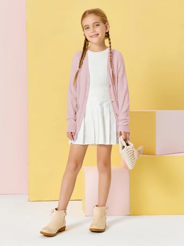 Image of Girls Cardigans Kids Fashion Open Front Long Sleeve Knit Sweaters Outerwear with Pockets 5-14 Years Pink