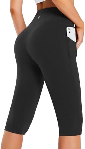 BALEAF Women&#39;s Capris with Pockets Knee Length Capri Leggings High Waisted Stretch for Casual Summer Yoga Workout Exercise