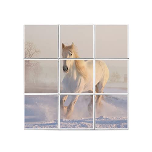 Carreaux céramique décoratifs d'un cheval blanc dans la neige pour un salon cocooning