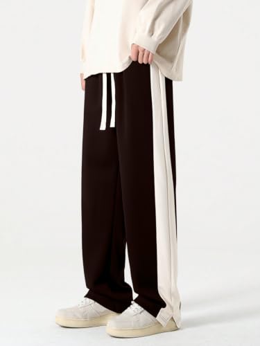 Image of GRECIILOOKS Trouser for Men | Man Relaxed Fit Trousers Twill Track Style | Straight Fit Wide Leg Trousers for Mens with Drawstring Waist | Korean Casual Travel Streetwear Pants