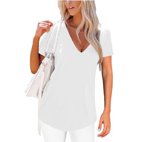 Topstype Deep V Neck T Shirts for Women Short Sleeve Sexy Tops Low Cut Cleavage T Shirt