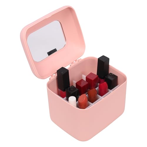 Image of METROWAVE Lipstick Organizer Box, 20 Grid Lipstick Box | Dust Proof Lid, Vanity Mirror | Suitable for Dressing Table, Wardrobe & Bathroom (Pink)