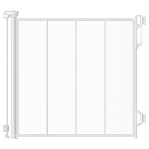 Image of SPACEANY Reinforced Retractable Baby Gate or Mesh Dog Gate,Easy to Use for Stairs, Doorways, Hallways, Indoor, Outdoor, Wide Pet Gate 33.5" Tall, Extends to 55" Wide, White