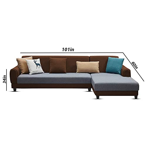 Image of Kraven RHS 6 Seater L Shape Sofa Set for Living Room (Grey Brown Fabric)