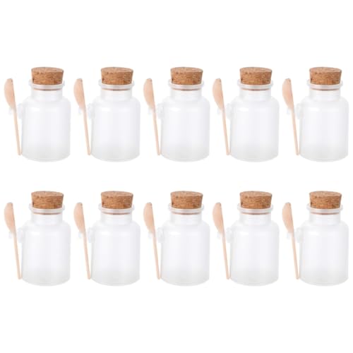 ROMISBABA 10 piezas Unidades Botellas para de Baño Frascos Transparentes Mate con Tapón de Corcho y Almacenaje Portátil Resistente Fugas para Cosméticos y Talco