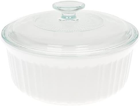 CorningWare FS5 1.5 qt / 1.4 L Round French White Casserole Dish, G-5C Clear 1.5 qt Fluted Glass Lid and F-5-PC 1.5qt French White Lid - Thumbnail 2