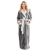 PJGGZ Long Robes For Women Floor Length, Fluffy Fleece Warm Cozy Hooded Bathrobe Plush Luxury Plus Size Winter Housecoat (Dark grey/White,S/M)