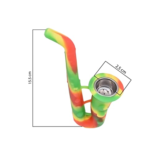 Image of Kookee Silicone Unbreakable Saxophone Smoking Pipe, Tobacco Pipes with Steel Bowl, Red and Green