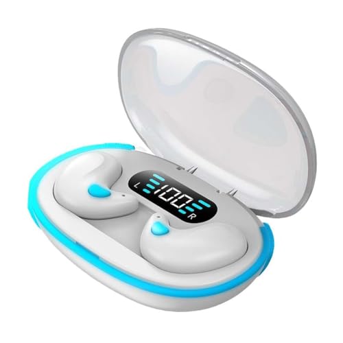 LUCKKY Bone Conduction Sleep Bluetooth Headset, In-Ear 5.3 Wireless Noise Cancelling Sports Earphones, Sleep Wireless Headphones, Fitness Headphones with LED Digital Display Charging Case (White)