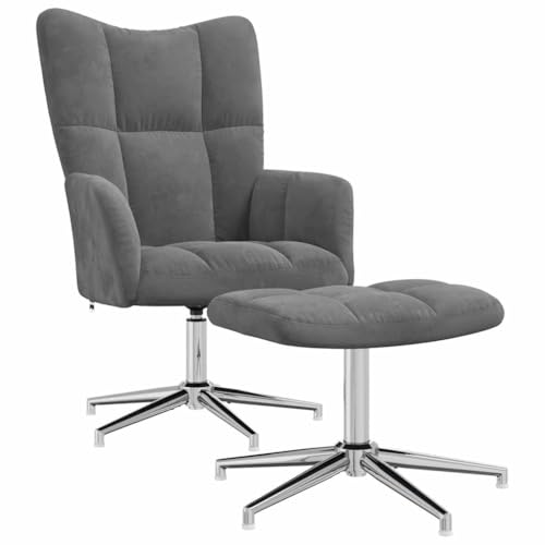 Genérico Sillón de Relax con Taburete Terciopelo Gris Oscuro,Mobiliario,Sillas,Sillones-328129