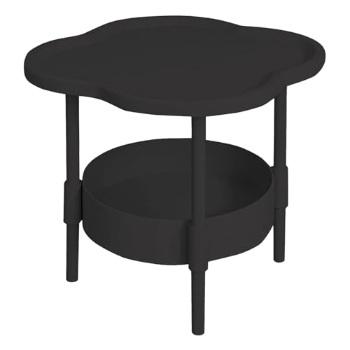 Table d'appoint à deux étages avec plateau amovible, petite table basse moderne pour salon, chambre à coucher, balcon et l'intérieur et l'extérieur (noir,...